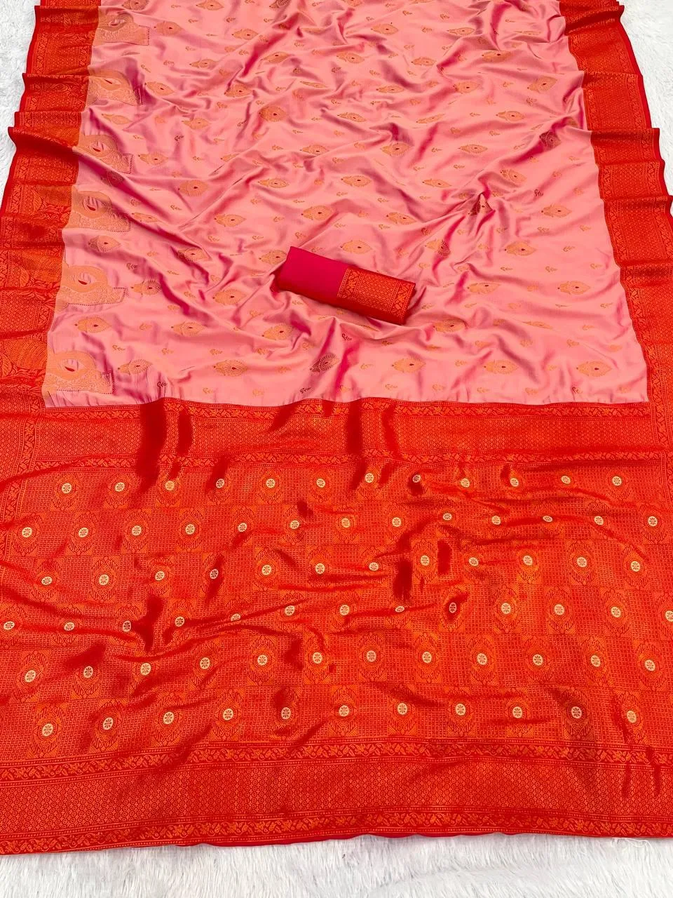 Enticing Baby Pink Soft Banarasi Silk Saree With Excellent Blouse Piece