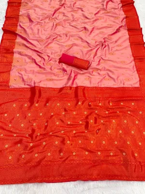 Enticing Baby Pink Soft Banarasi Silk Saree With Excellent Blouse Piece