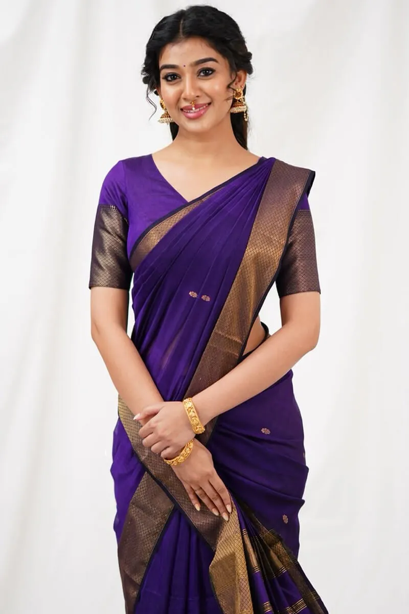 Exceptional Purple Cotton Silk Saree With Classic Blouse Piece