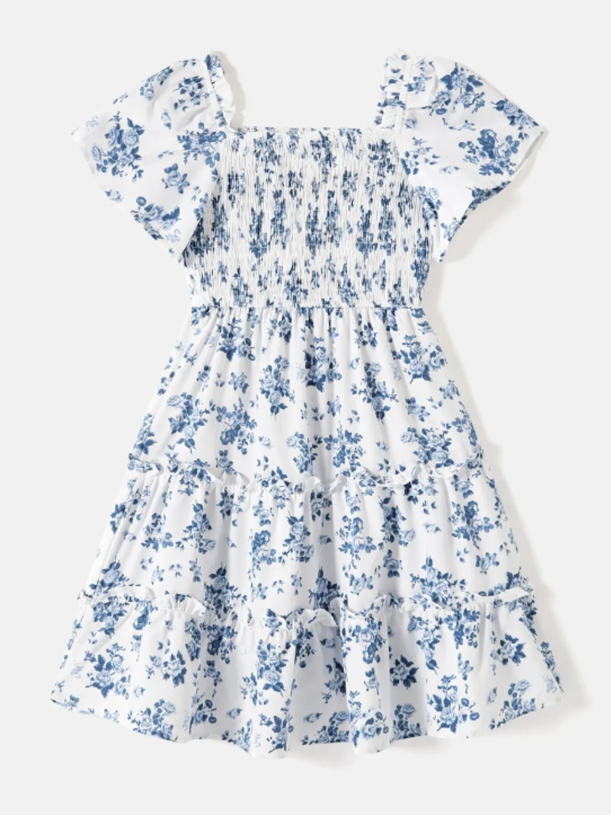 Family Style Blue Floral Shirt & Dress Matching Outfit