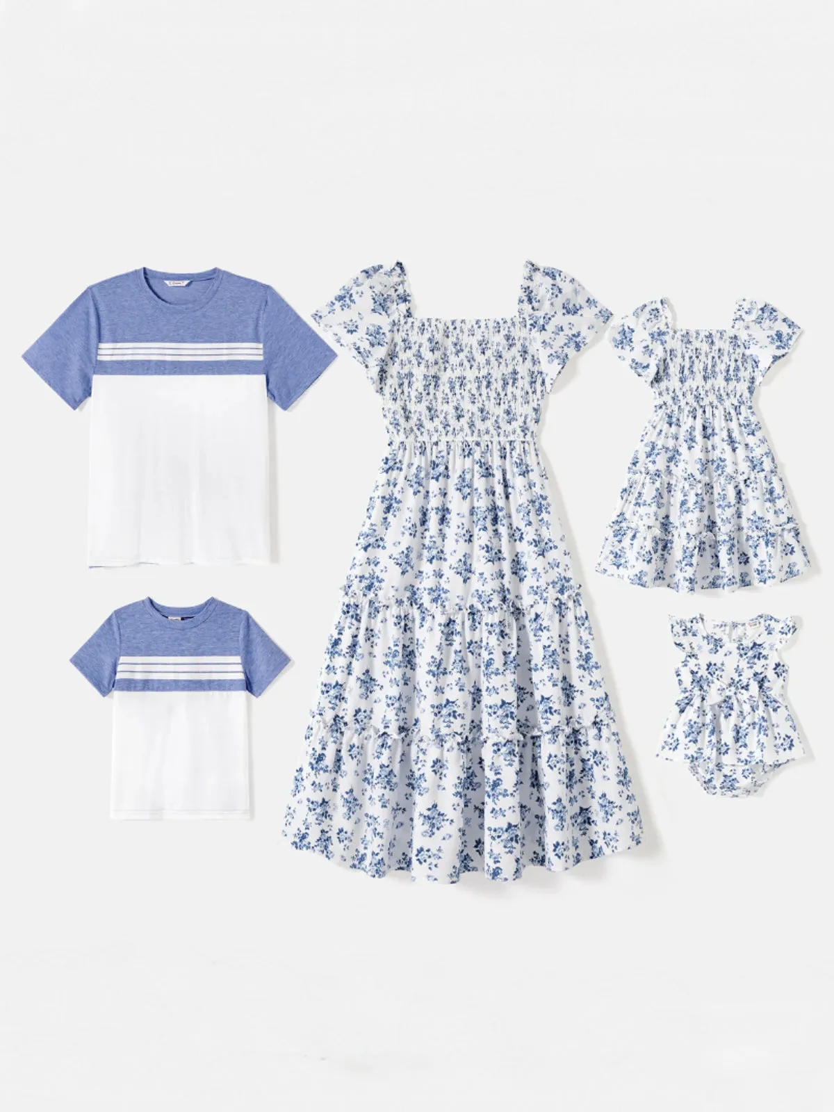 Family Style Blue Floral Shirt & Dress Matching Outfit