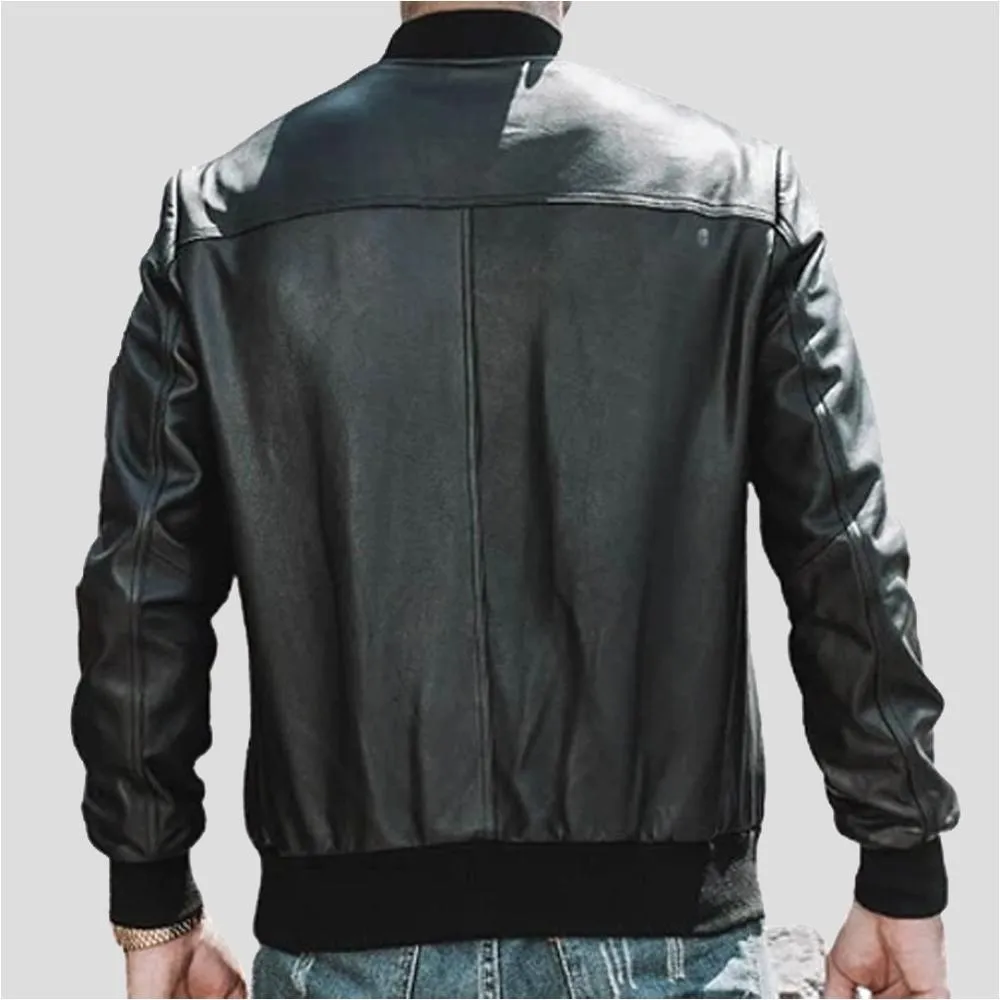 Fritz Black Bomber Leather Jacket for Men