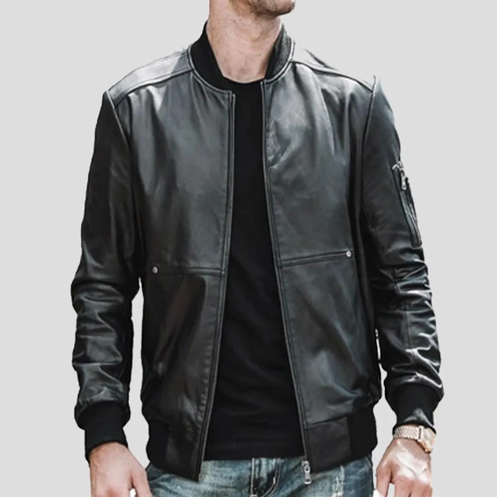 Fritz Black Bomber Leather Jacket for Men