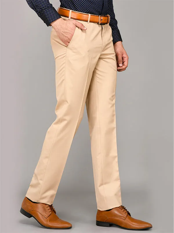 Greenfibre Light Khaki Self Textured Slim Fit Formal Trouser