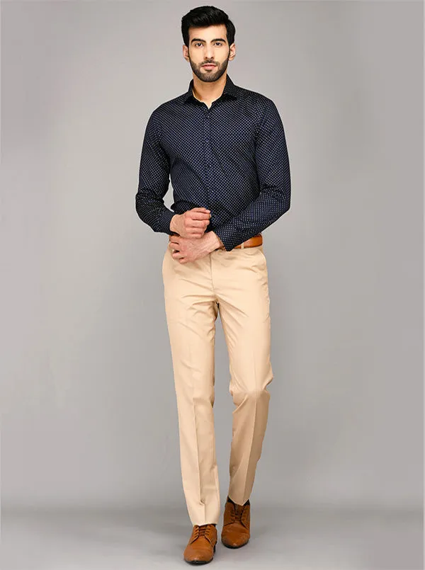 Greenfibre Light Khaki Self Textured Slim Fit Formal Trouser