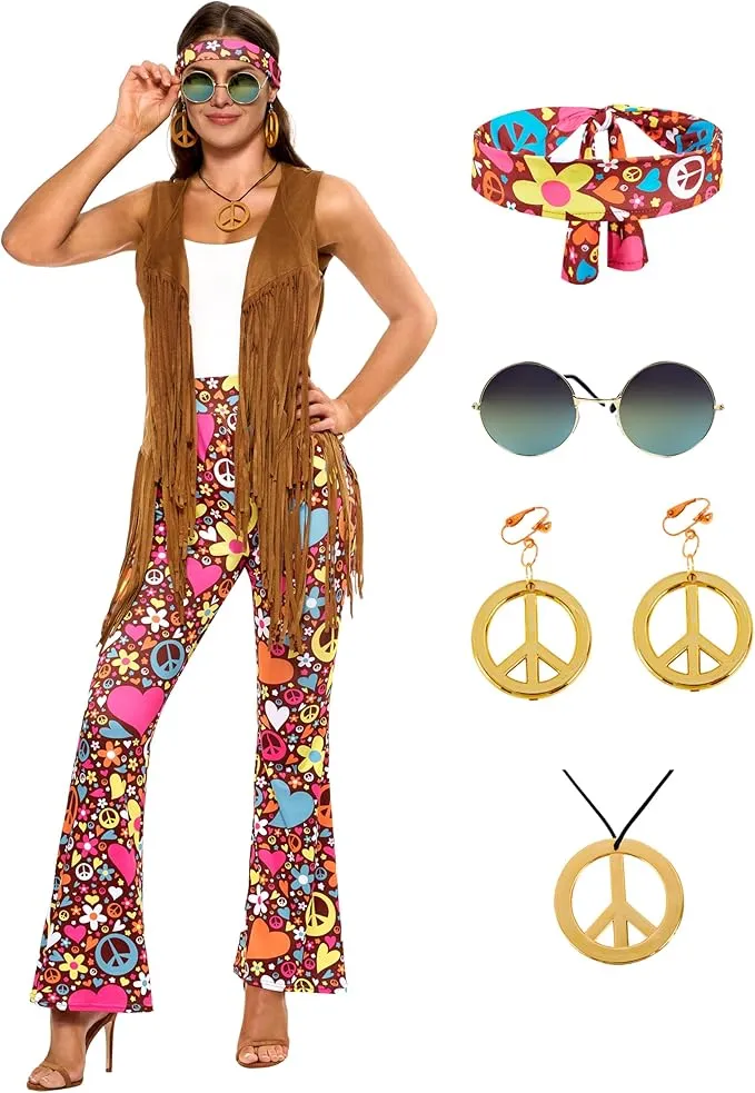 Halloween 70s Outfits Hippie Women Costume