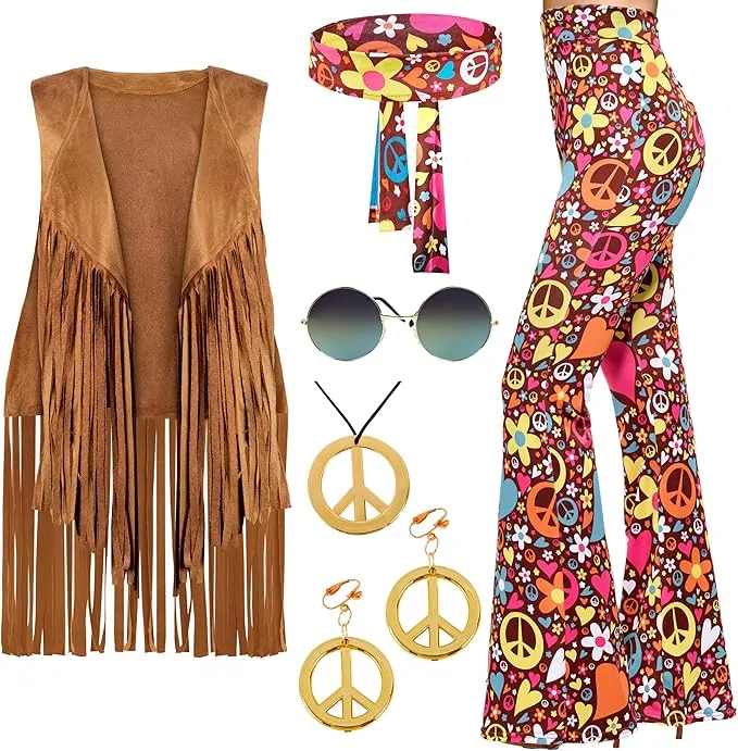 Halloween 70s Outfits Hippie Women Costume