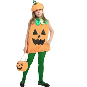 Halloween Child Girl Pumpkin Dress Costume with Hat