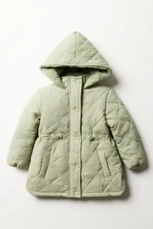 Hooded Quilted Puffer Parka Green