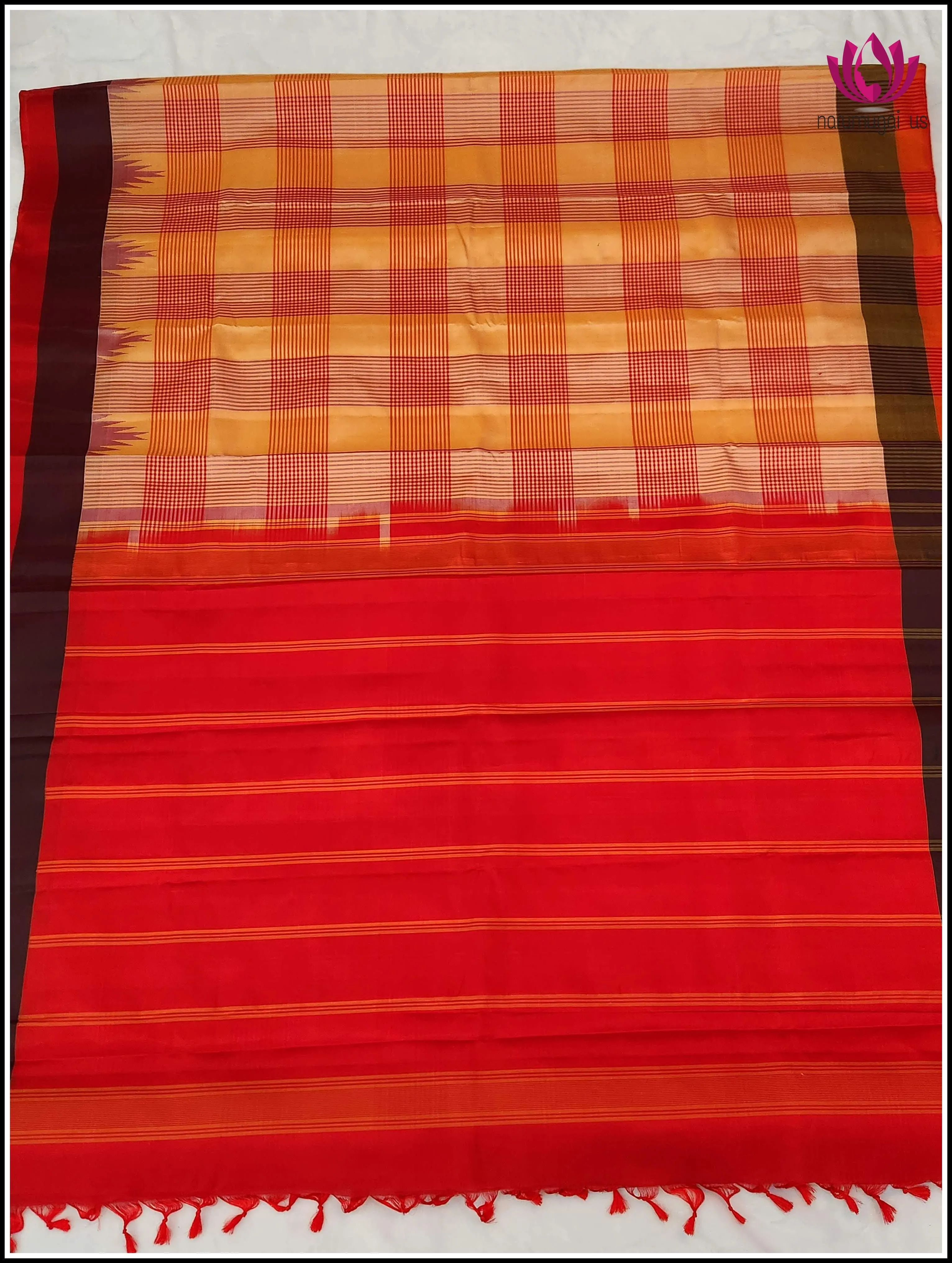 Kanchipuram soft silk in light orange and bright orange - Silkmark Certified