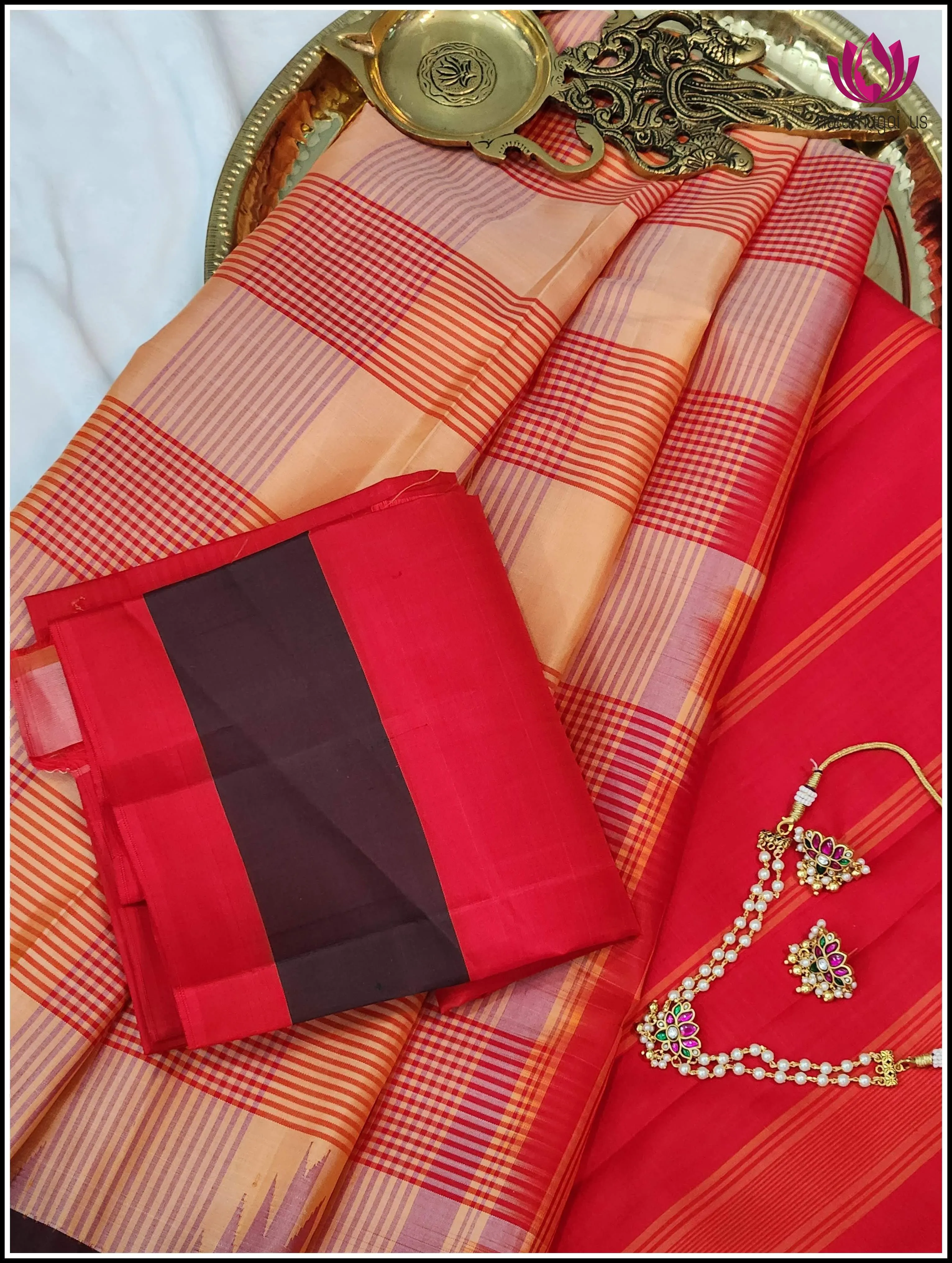 Kanchipuram soft silk in light orange and bright orange - Silkmark Certified