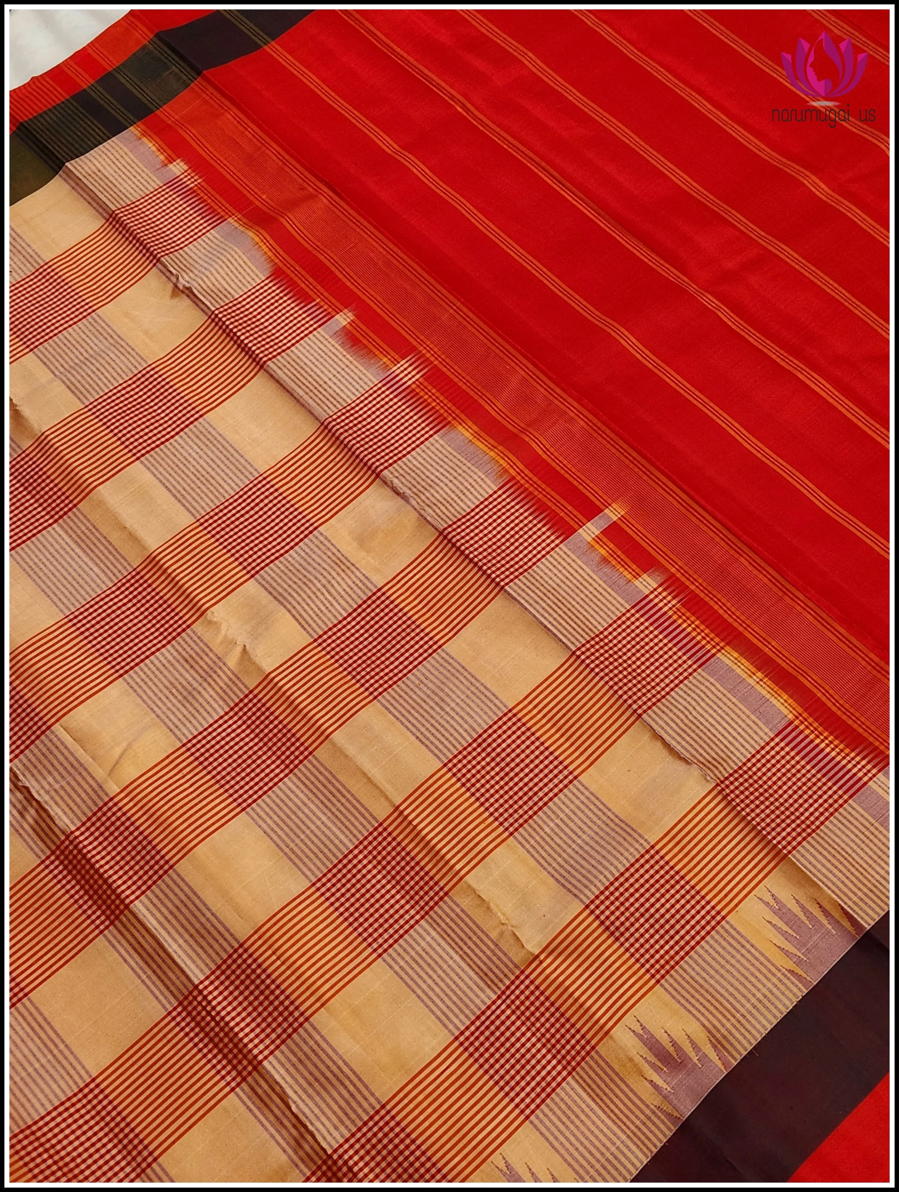 Kanchipuram soft silk in light orange and bright orange - Silkmark Certified