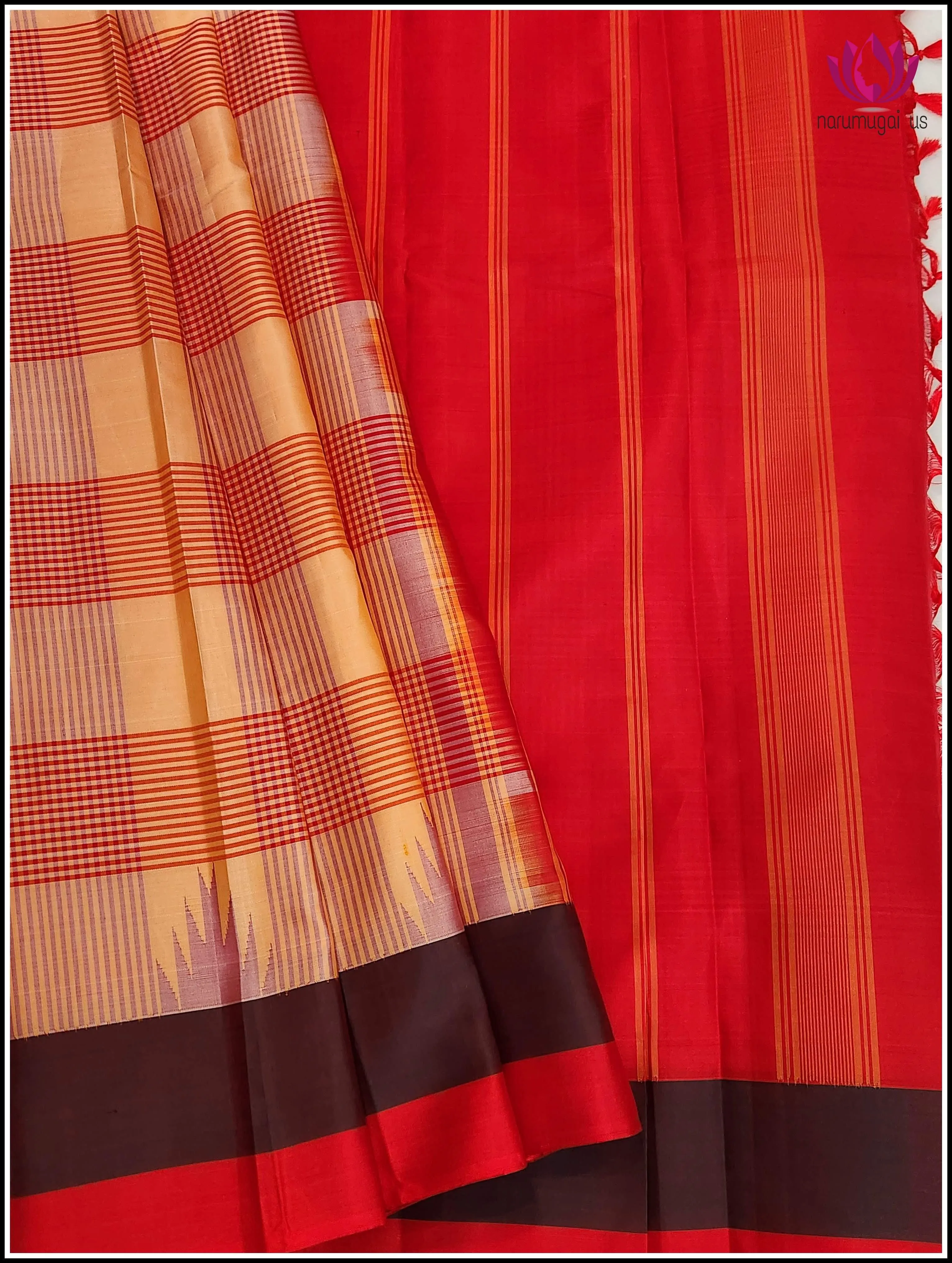 Kanchipuram soft silk in light orange and bright orange - Silkmark Certified