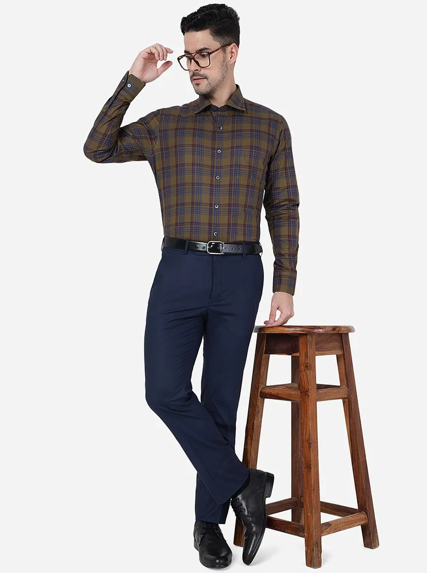 Khakhi Checked Slim Fit Formal Shirt | Metal