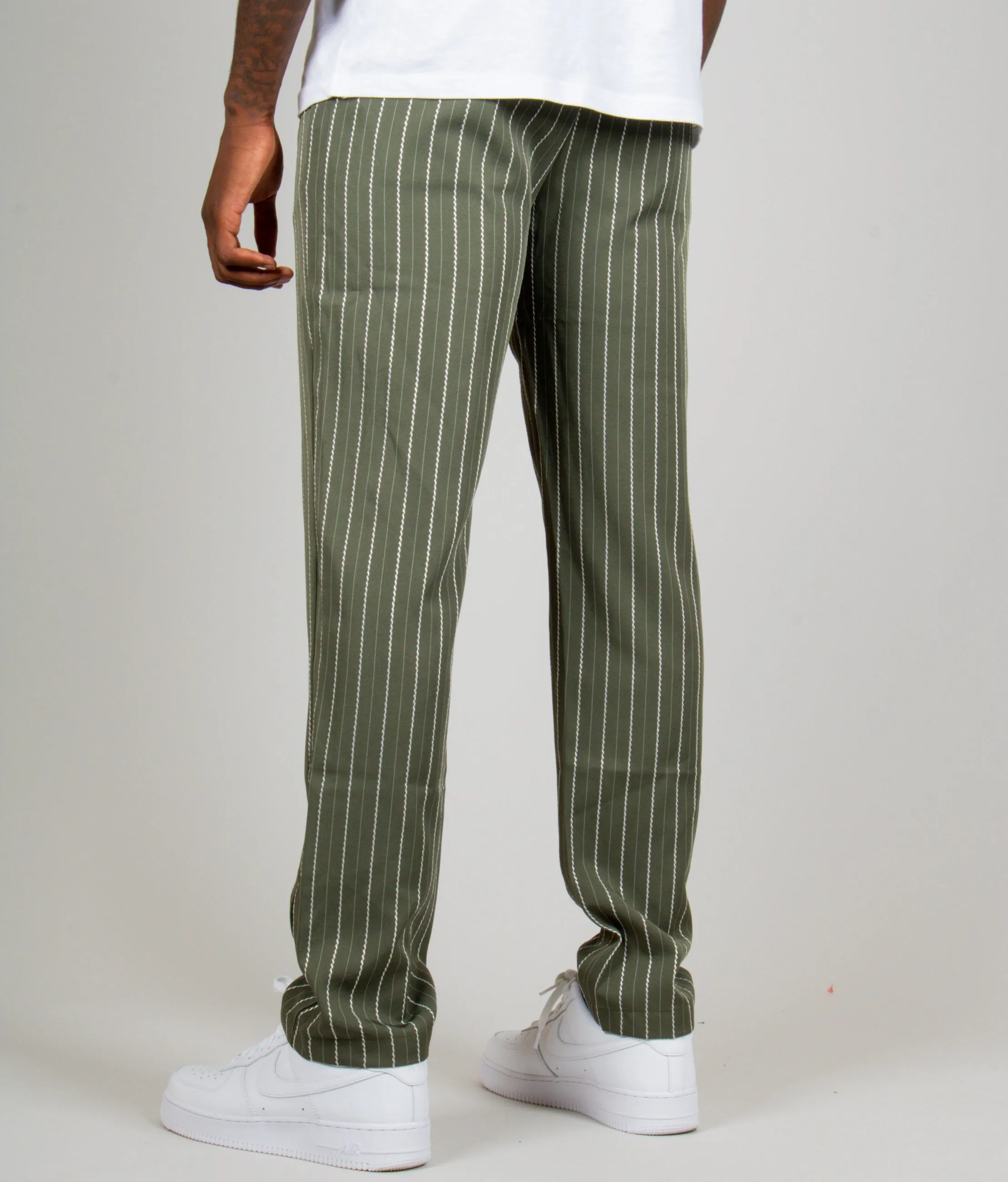 Khaki Pinstripe Straight Leg Trousers