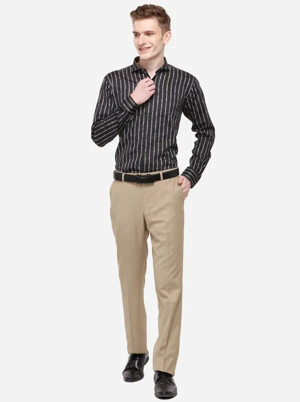 Khaki Solid Classic Fit Formal Trouser | JadeBlue