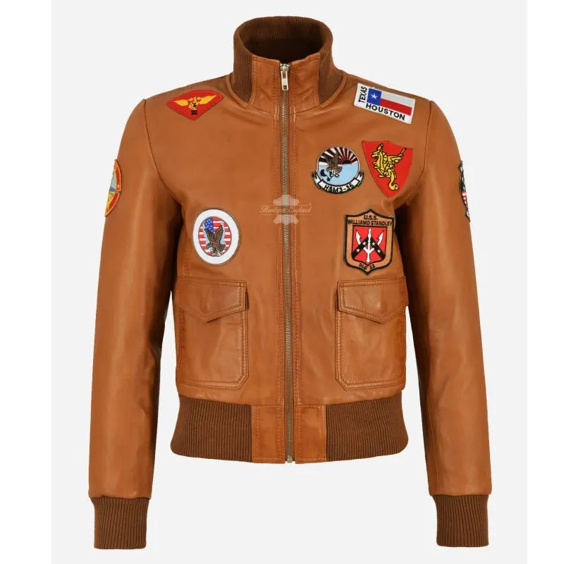 Ladies Top Gun Jacket with Badges Classic Bomber Style Pilot Jacket