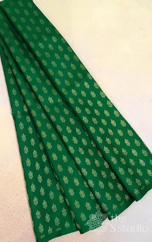 Leaf green kanchi silk blouse material with small Jhumka buttas