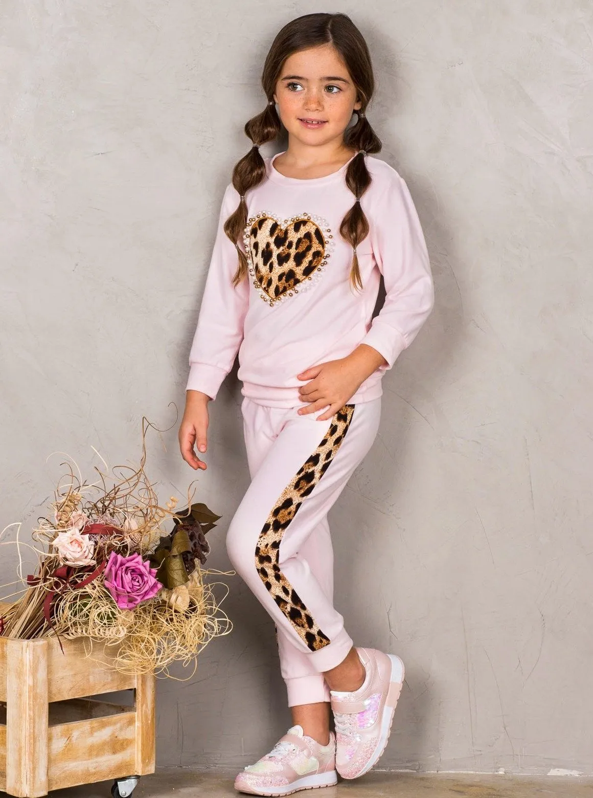 Leopard and Pearls Sweatshirt and Jogger Set