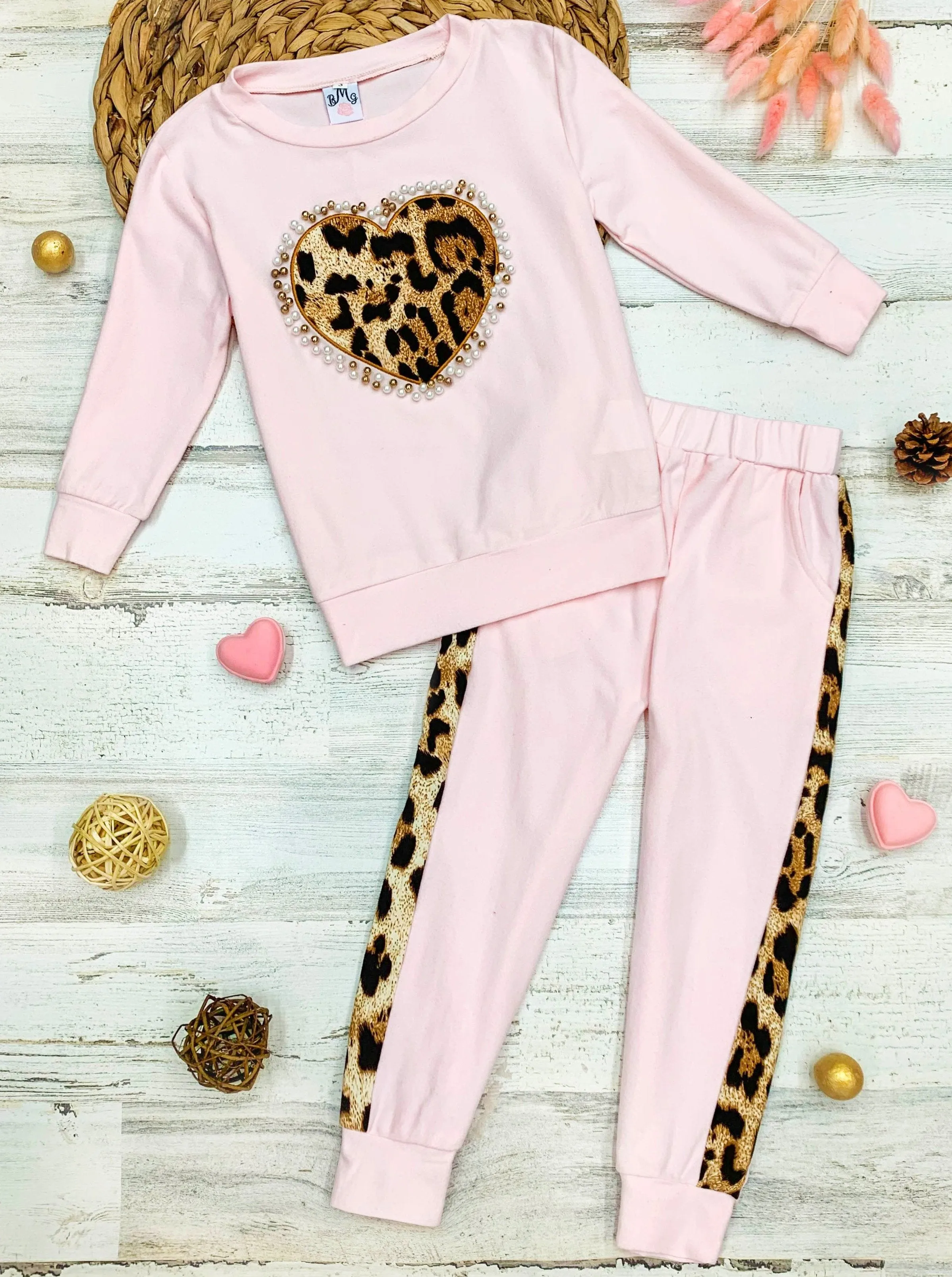 Leopard and Pearls Sweatshirt and Jogger Set