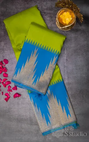 Light green with anandha blue temple border saree bh