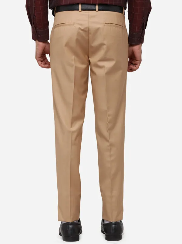 Light Khaki Slim Fit Solid Formal Trouser | JB Studio