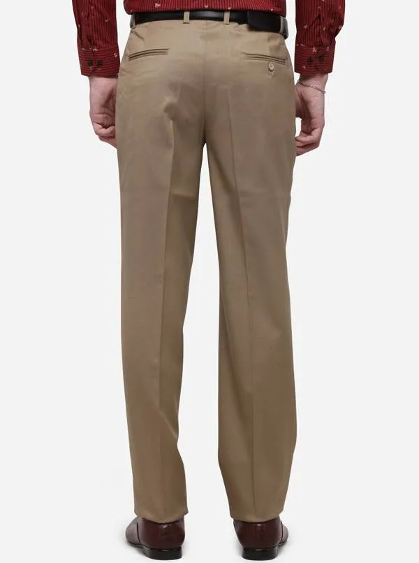 Light Khaki Solid Classic Fit Formal Trouser | Greenfibre