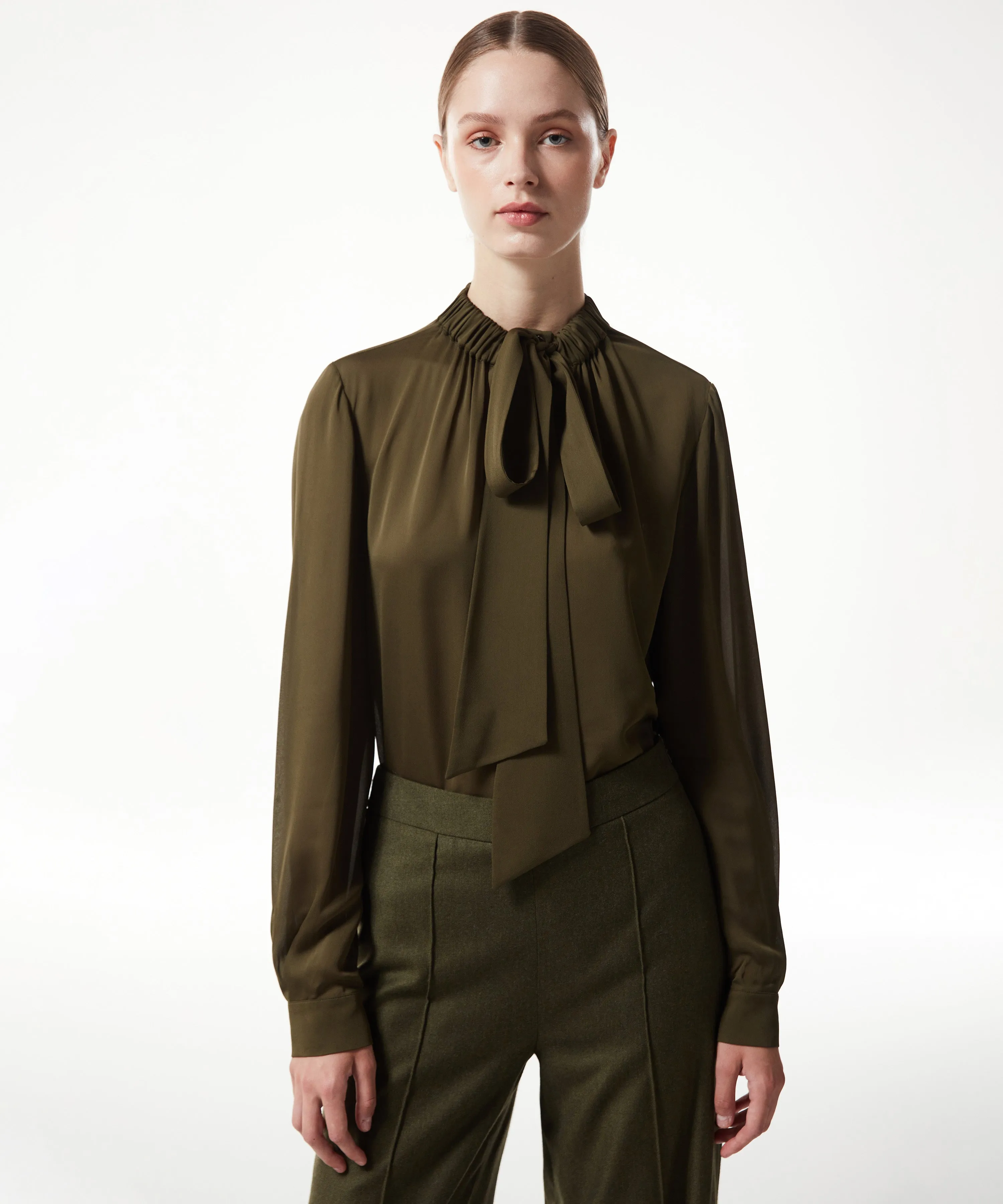 Machka Collar Detailed Sheer Blouse Khaki