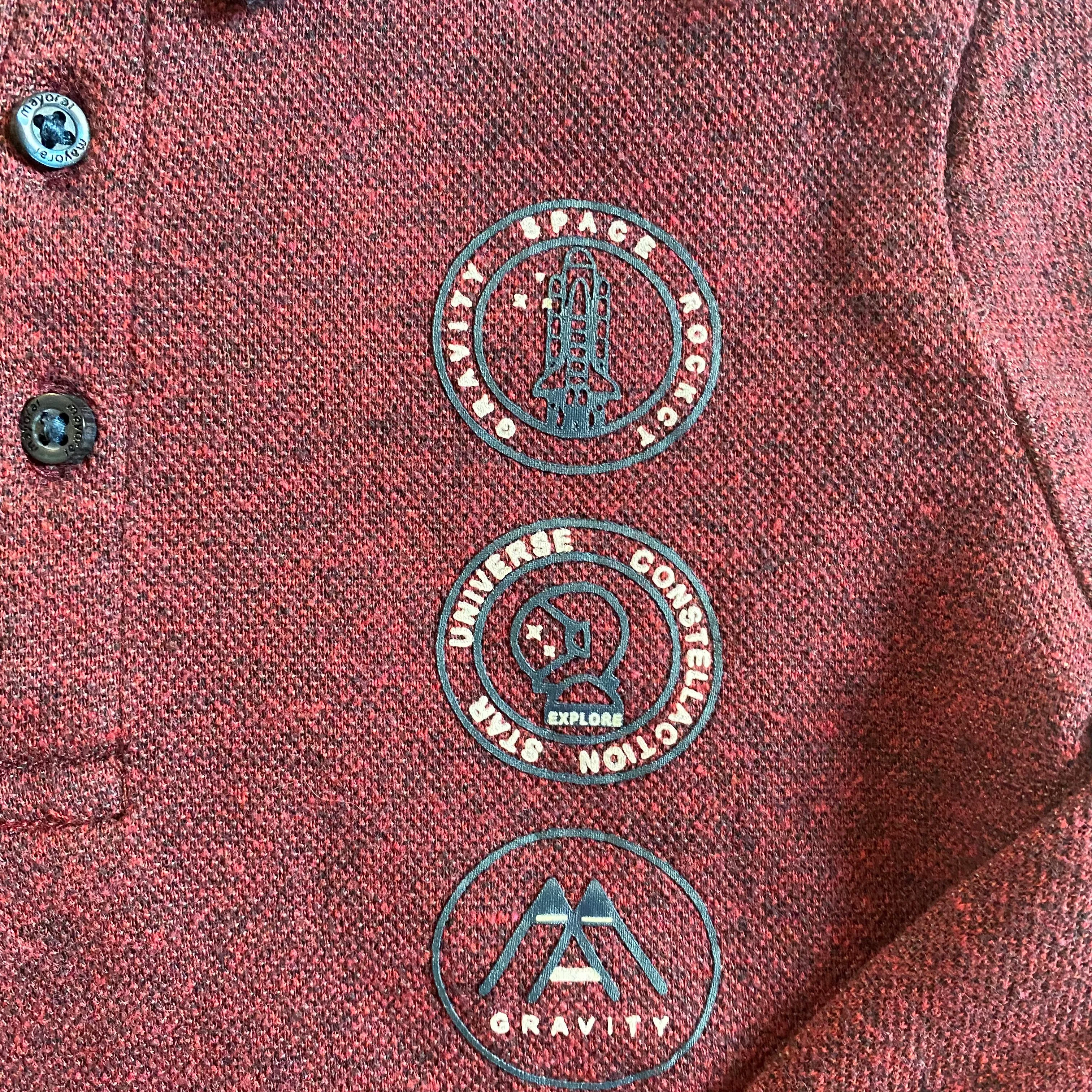 Mayoral Burgundy Space Theme Long Sleeve Polo Shirt