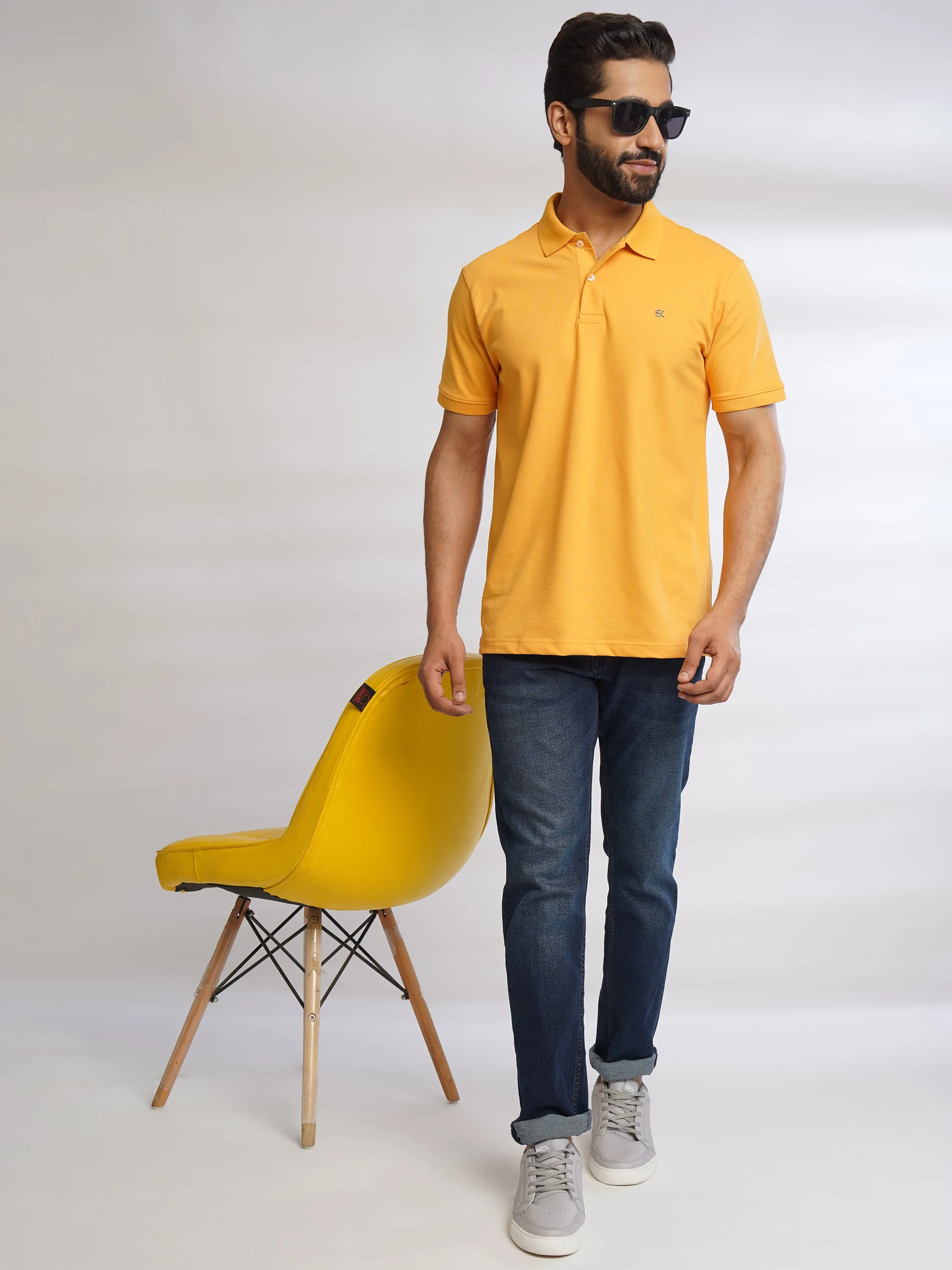 Men Amber Yellow Classic Polo T-Shirt