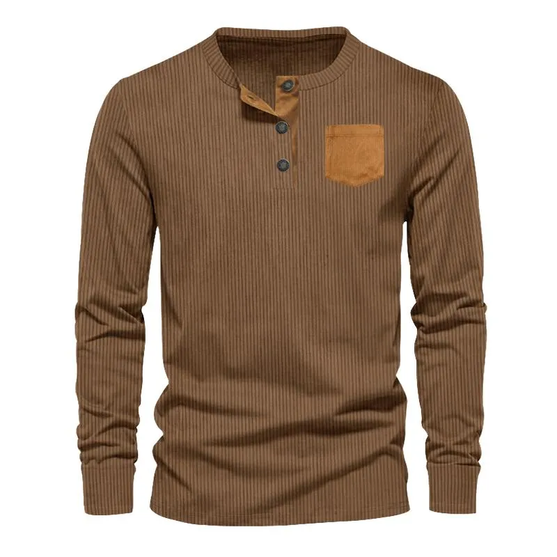 Men's Casual Corduroy Long Sleeve Henley T-Shirt 44518039F