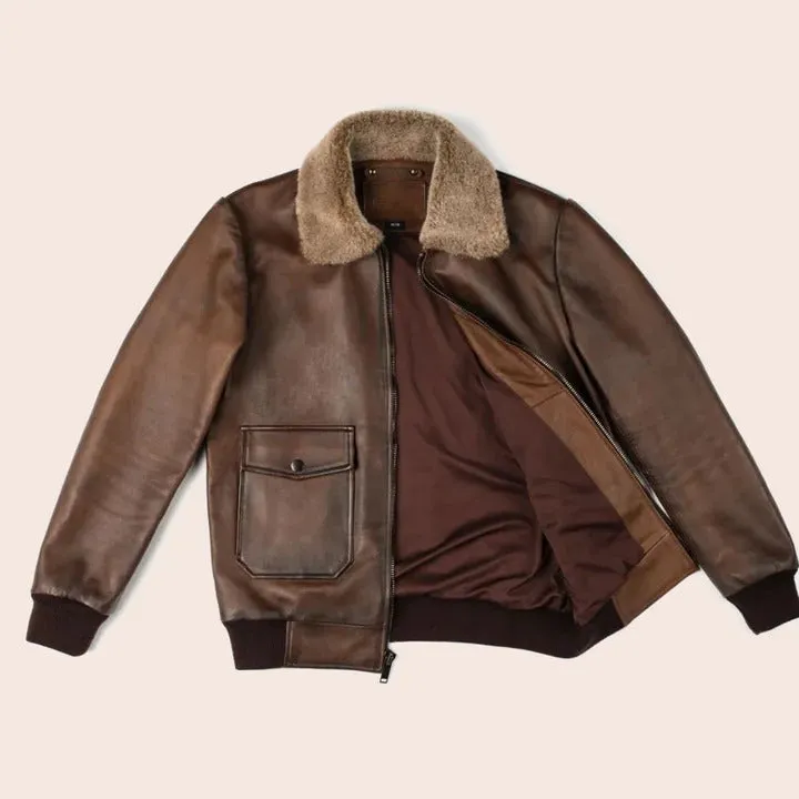 Men's Chocolate Brown G-1 Flight Leather Bomber Jacket