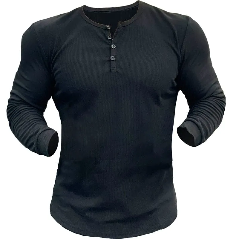 Men's  Long-Sleeved  T-Shirts Henley Shirt