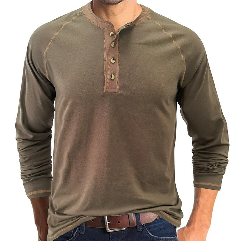 Men's Shirt Long Sleeve Cotton Lightweight Henley T-Shirt  |  2237