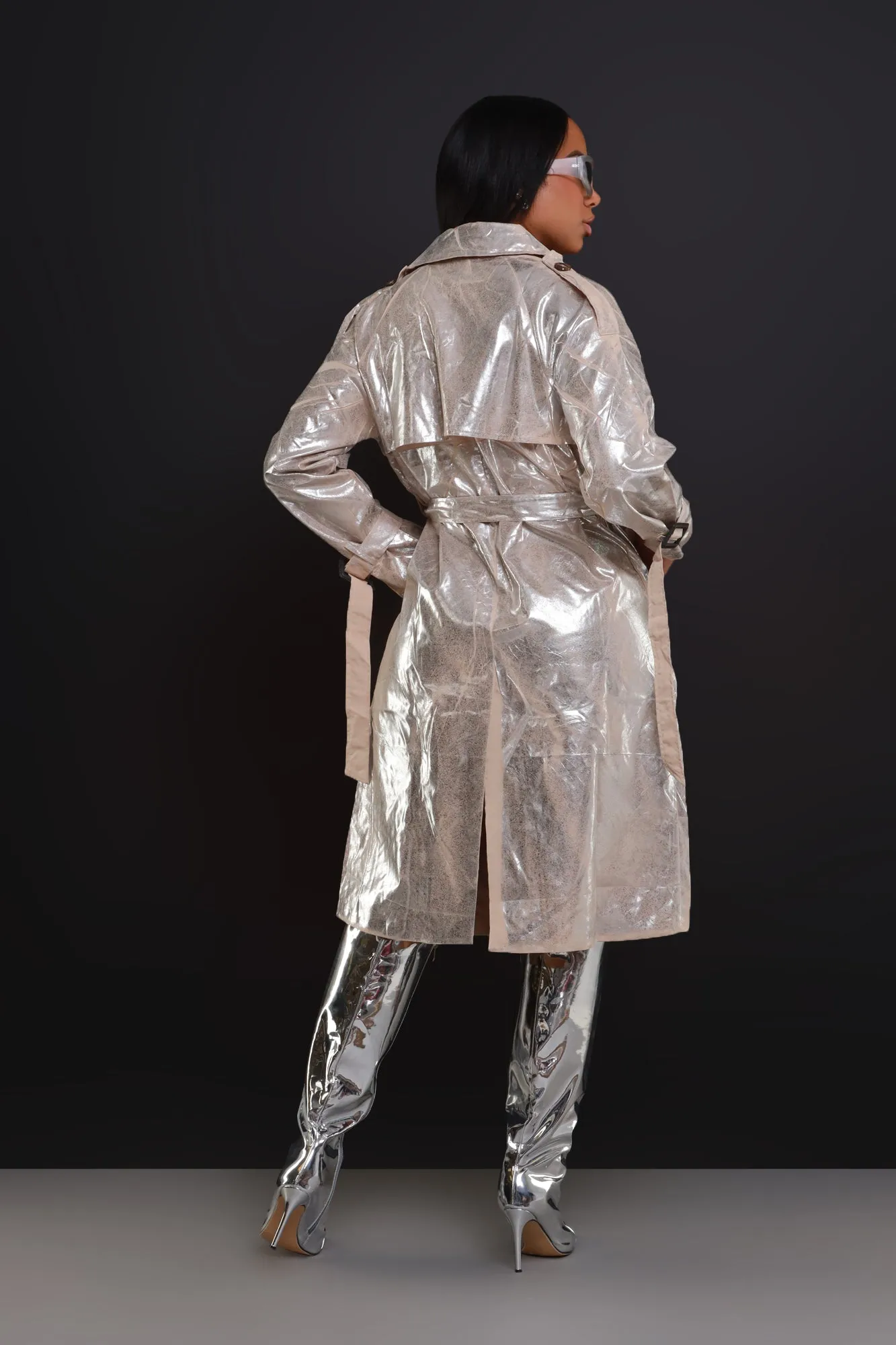 Mirror Mirror Metallic Trench Coat - Silver