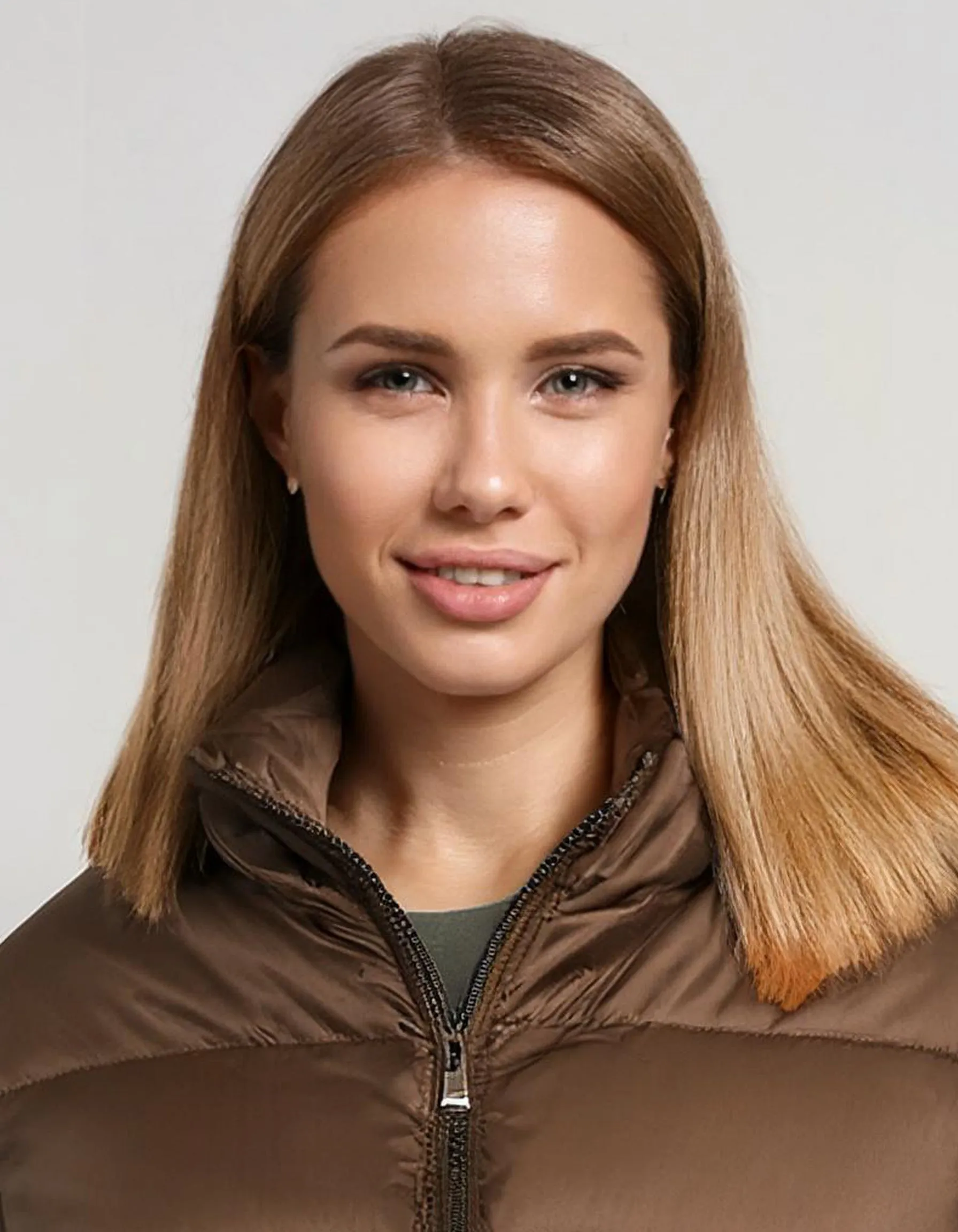 Mocha Brown Zip-Up Puffer Jacket