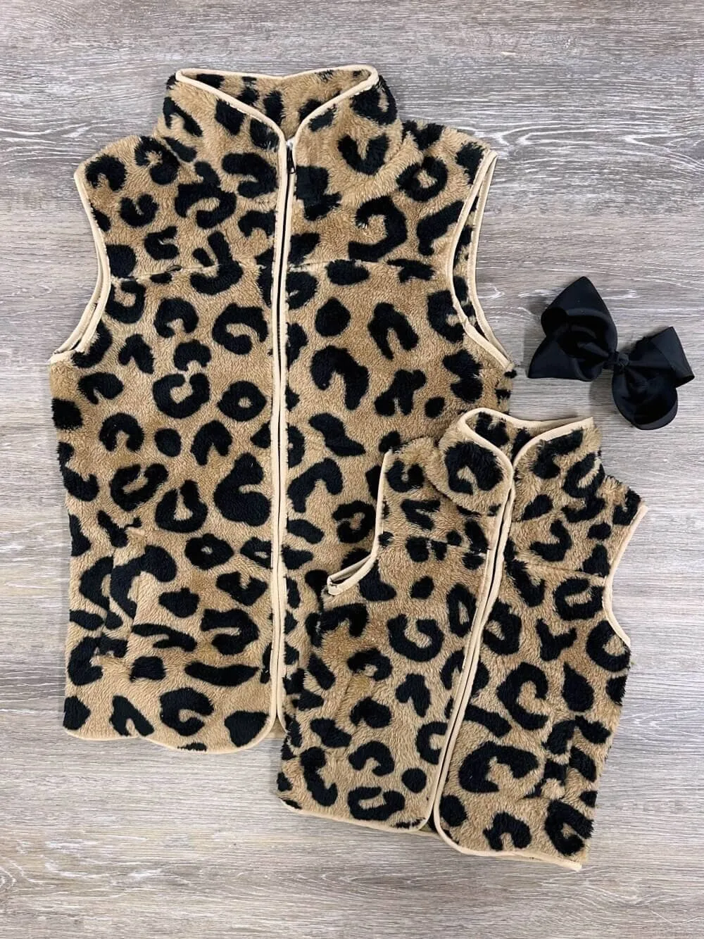 Mommy & Me - Cheetah Sherpa Fleece Zip Up Vest