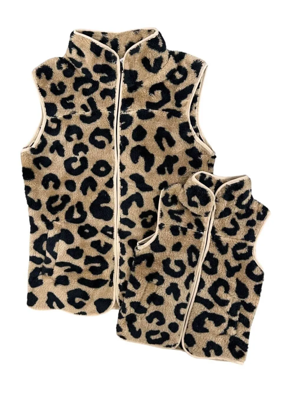 Mommy & Me - Cheetah Sherpa Fleece Zip Up Vest