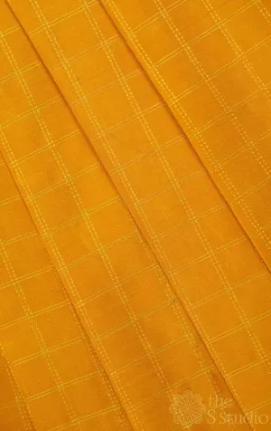 Mustard zari checked kanchi silk blouse material