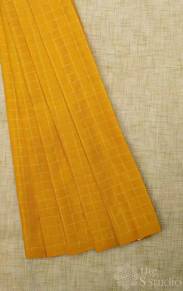 Mustard zari checked kanchi silk blouse material