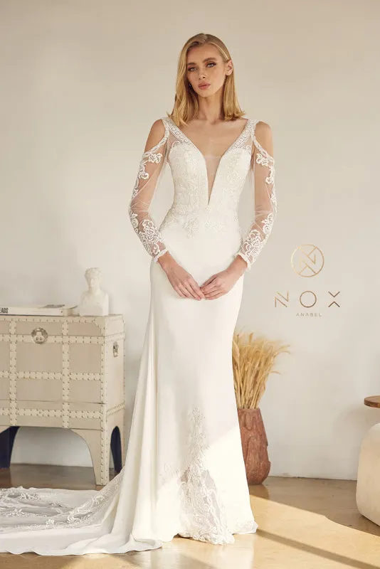 NOX ANABEL JE916 Embroidered Long Sleeve Bridal Gown