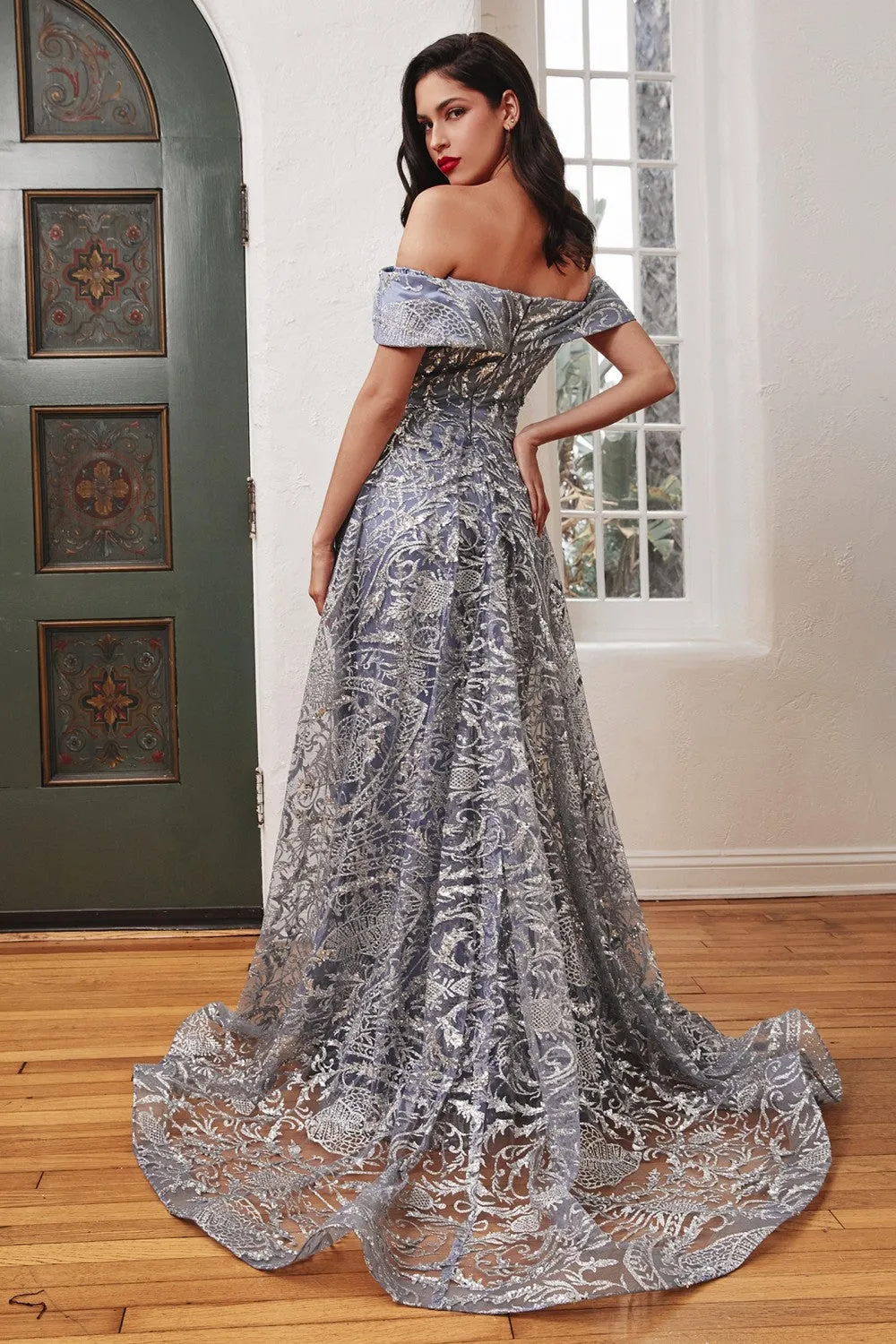 Off The Shoulder Puff Sleeve with Over Skirt Gown By Ladivine J836 - Women Evening Formal Gown - Special Occasion/Curves