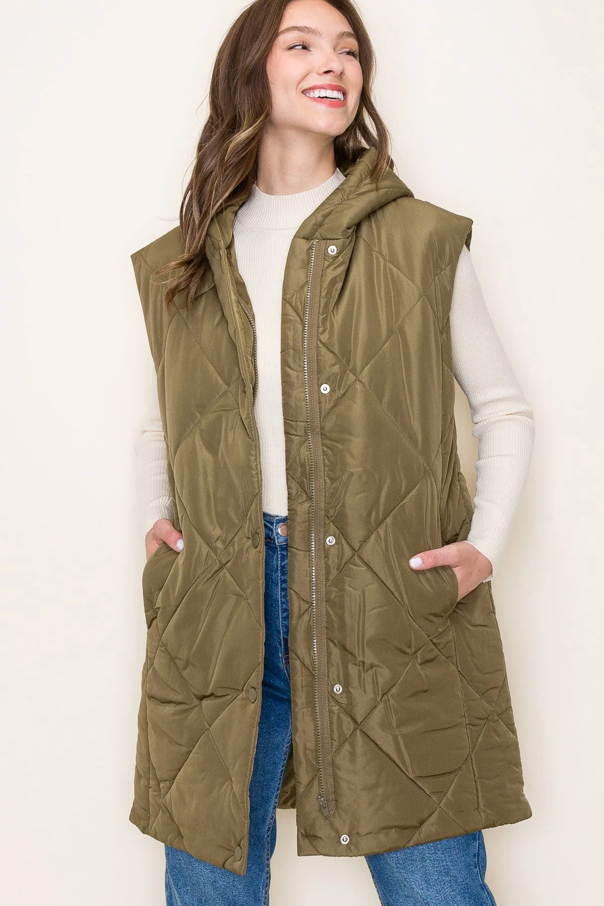 Olive Hoodie Puffer Vest