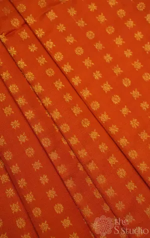 Orange kanchi silk blouse material with  zari buttas