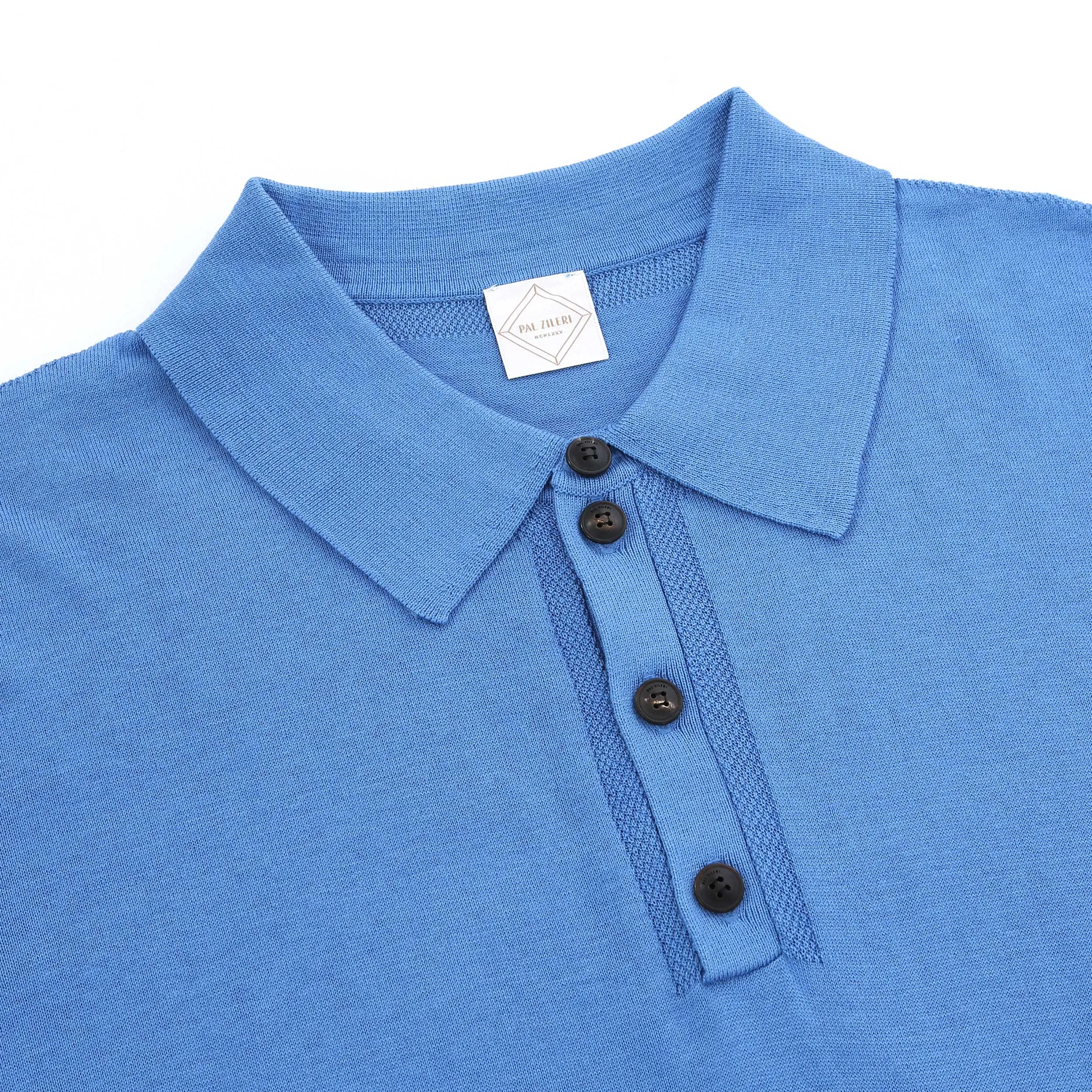 Pal Zileri Silk Cotton Mix Polo Shirt in Sea Blue