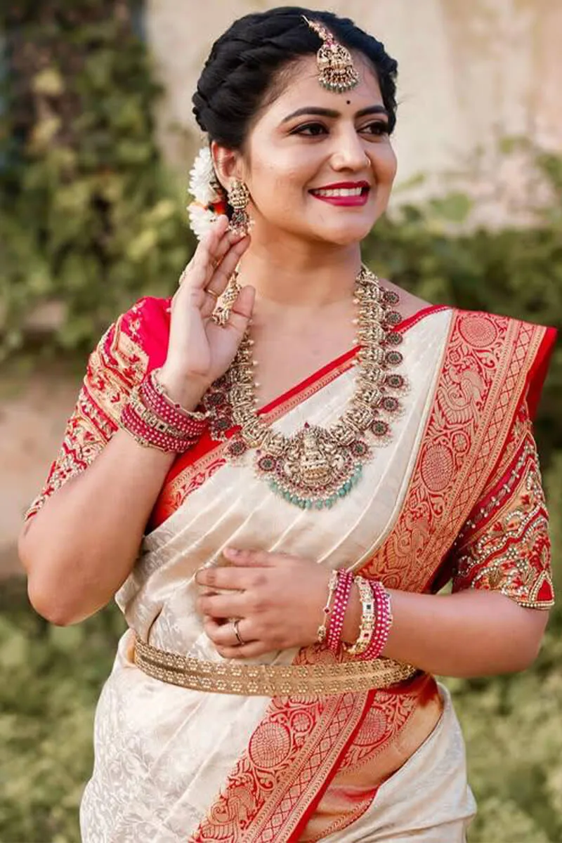 Palimpsest Off White Soft Silk Saree With Gossamer Blouse Piece