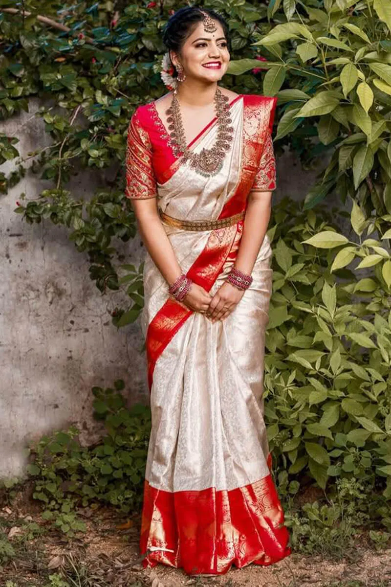 Palimpsest Off White Soft Silk Saree With Gossamer Blouse Piece