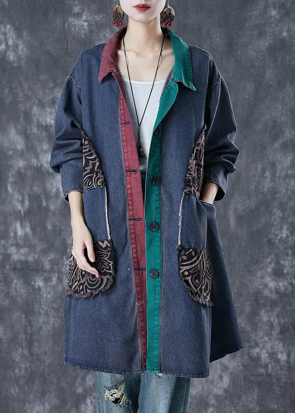 Patchwork Denim Ripped Trench Fall