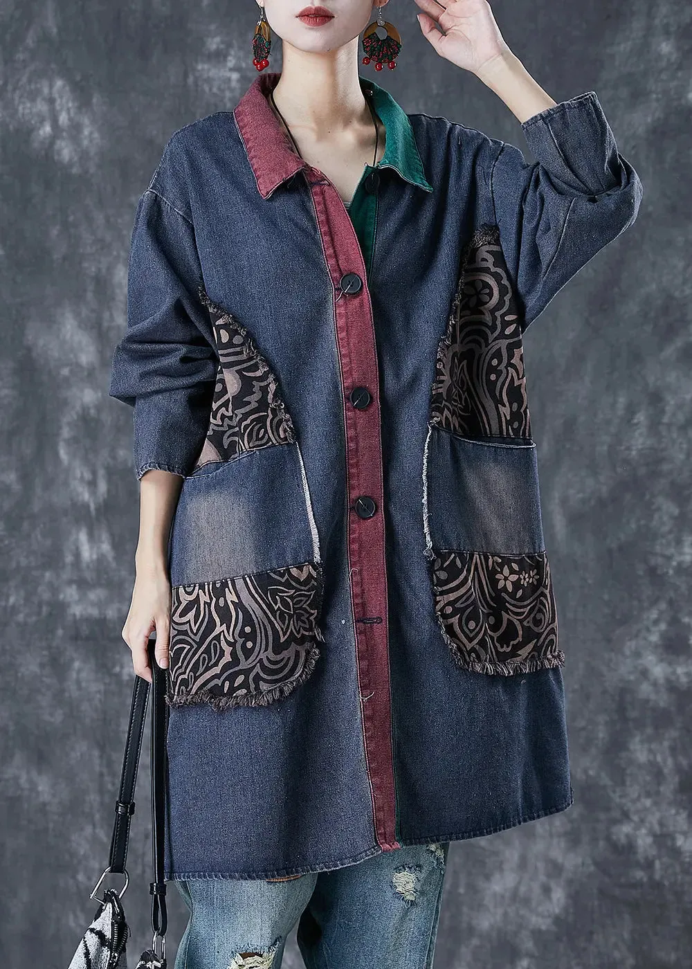 Patchwork Denim Ripped Trench Fall