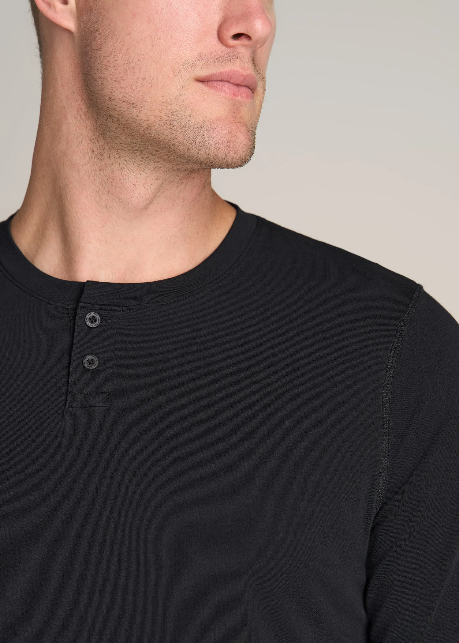 Pima Stretch Knit Henley Shirt for Tall Men in Black